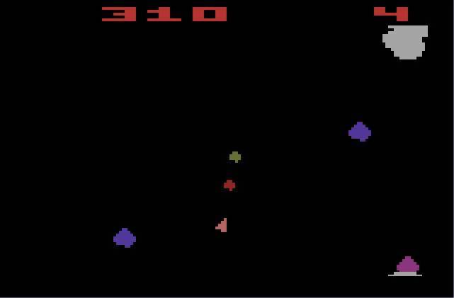 Captura de pantalla juego Asteroids (Atari 2600)