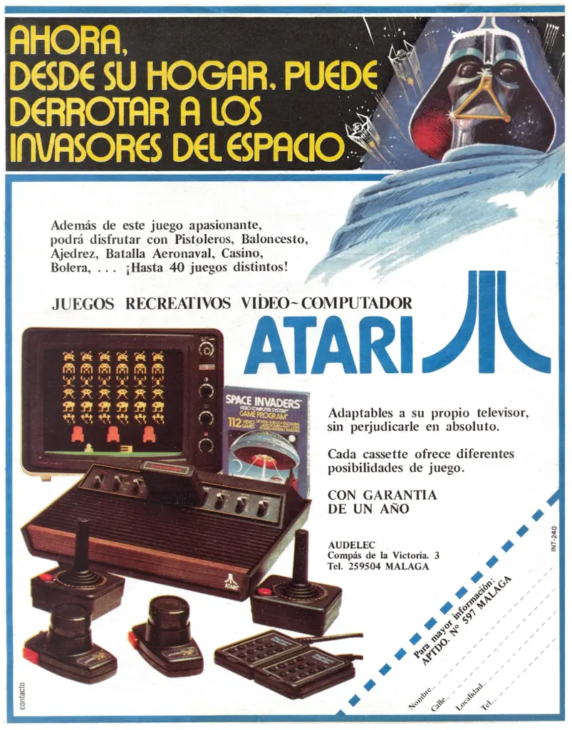 Publicidad Atari 2600 publicada en la revista Interviú con el juego Space Invaders