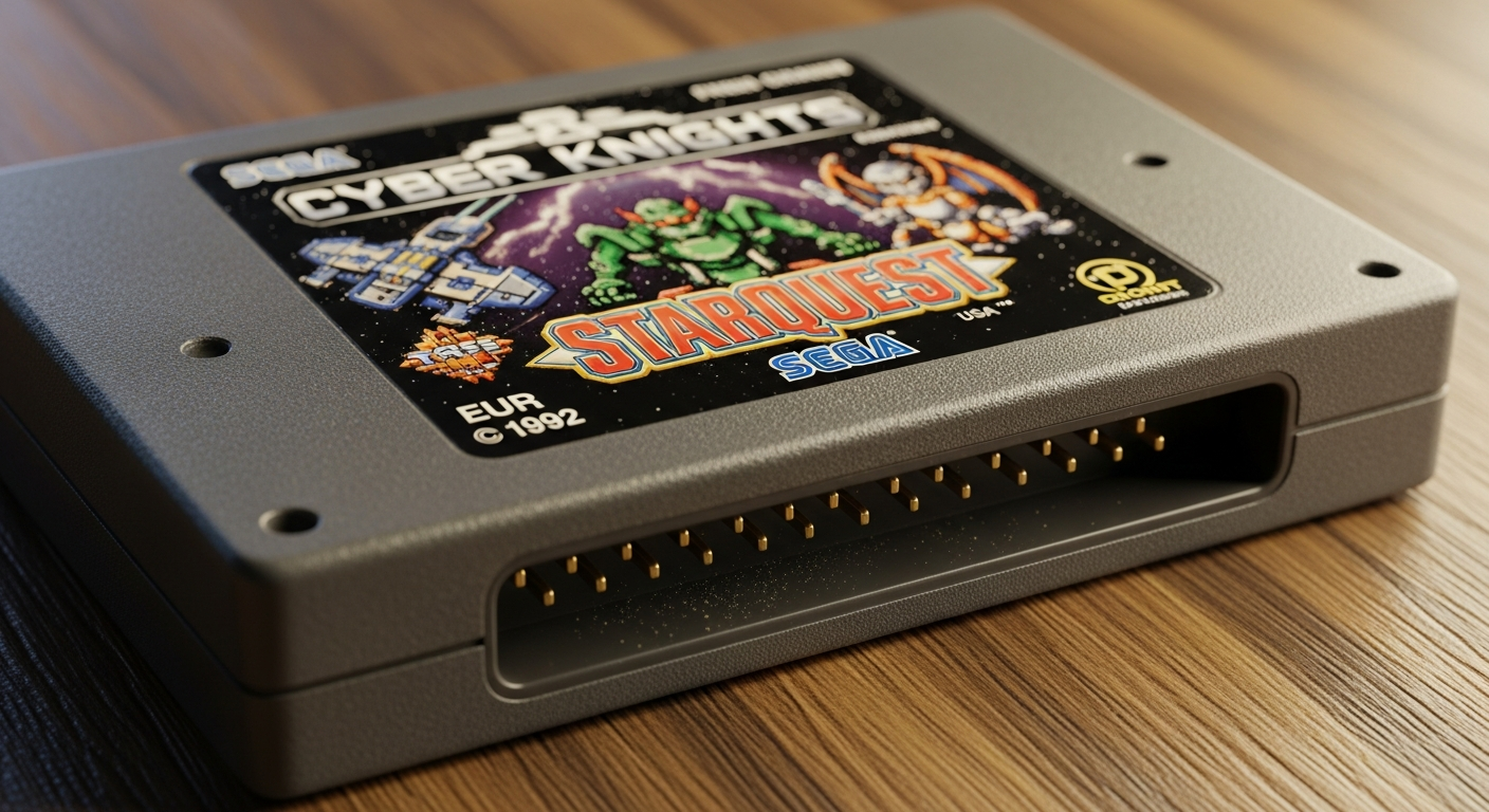 Cartucho físico retro con etiqueta impresa y caja de los 90, producción limitada Mega Cat Studios.