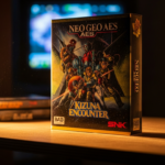Cartucho Neo Geo AES Kizuna Encounter en caja original, logo SNK rojo, colección vintage.