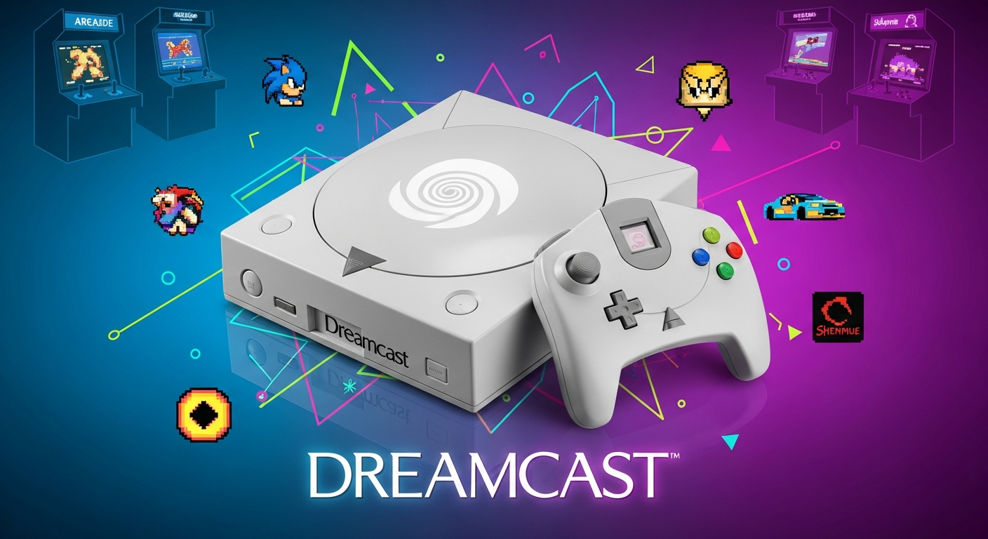 Anuncio vintage Sega Dreamcast 1999, eslogan "It's thinking", estética retro magazine.